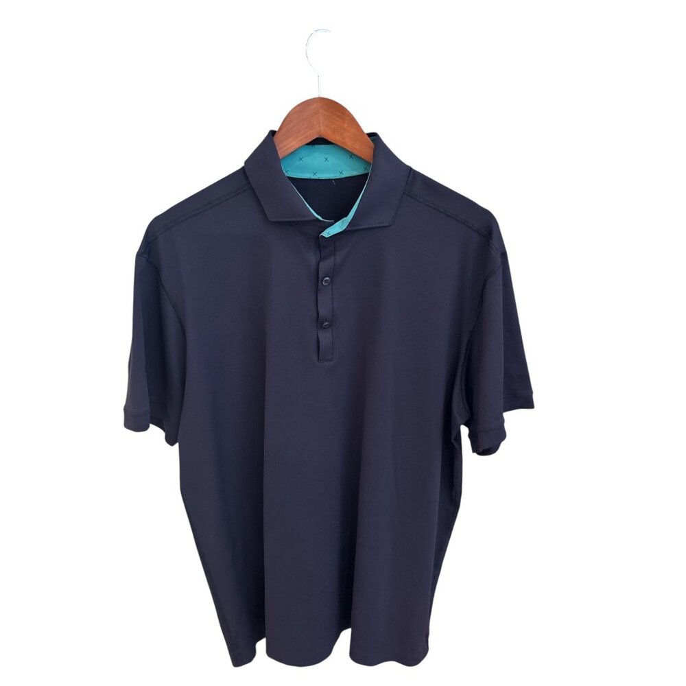 Lululemon Mens Dark Blue Polo Shirt Size L Short Sleeve Button-Up Athletic Fit